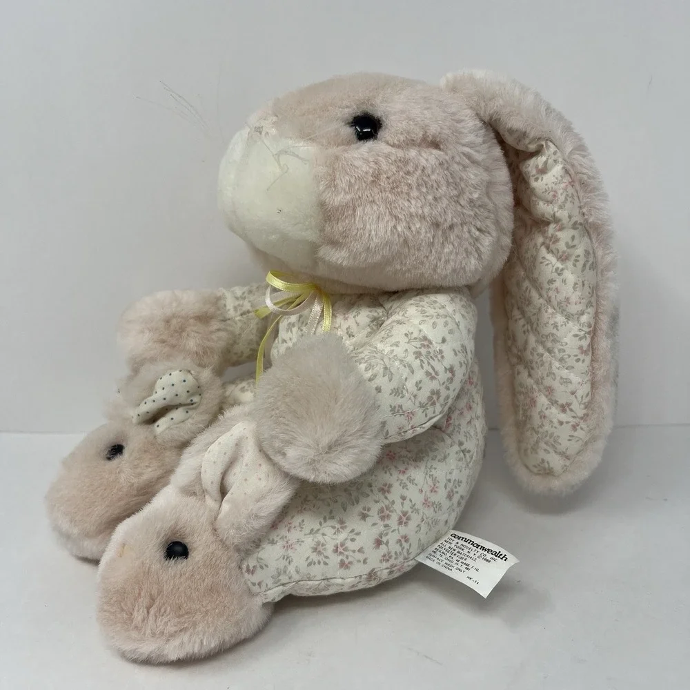 Commonwealth Quilted Bunny Plush rabbit Slippers floppy ears 8